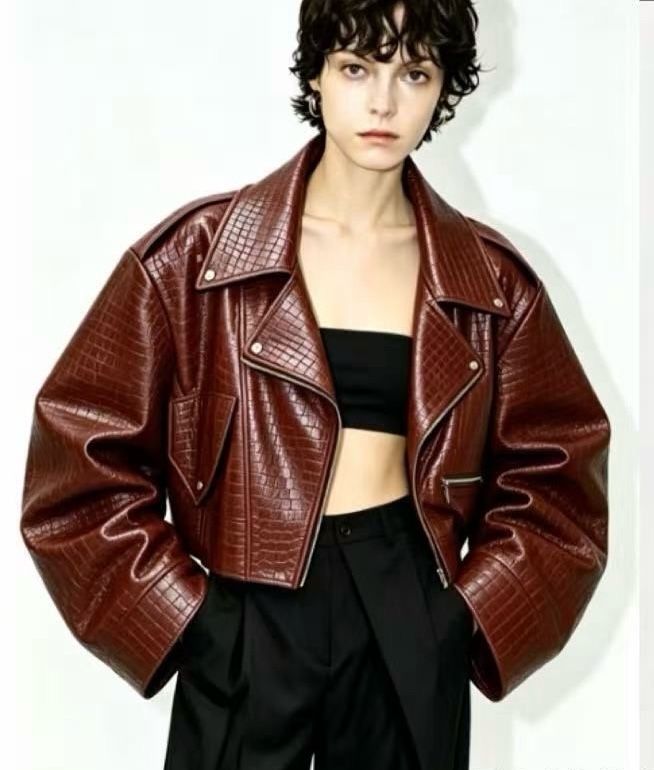 Oversized κροκό jacket - Κεραμιδί