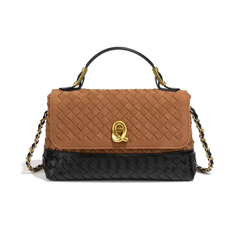 Σουέντ τσάντα με δερματίνη λεπτομέρειες και πλεκτό σχέδιο