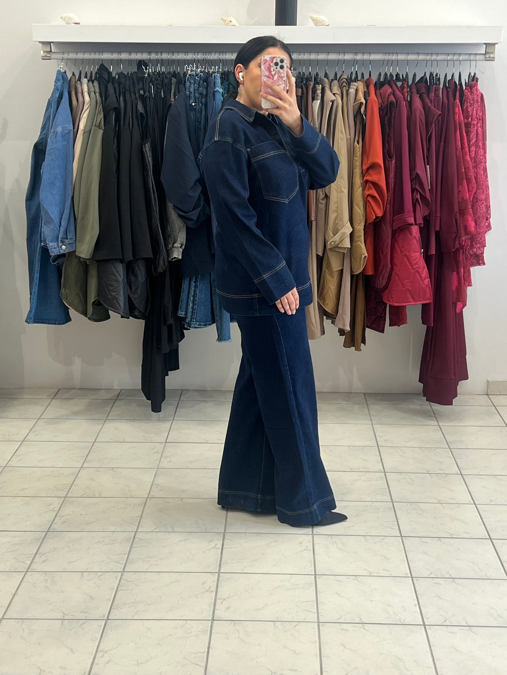 Denim set oversized μπλούζα και παντελόνι σε wide leg γραμμή