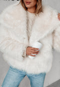 Oversized οικολογική γούνα με φαρδύ γιακά - Λευκό
