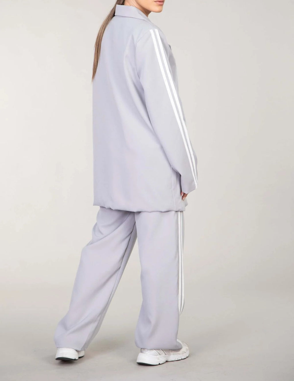 Σετ σακάκι & ψηλόμεσο παντελόνι με ρίγα στο πλάι - Γκρι ανοιχτό