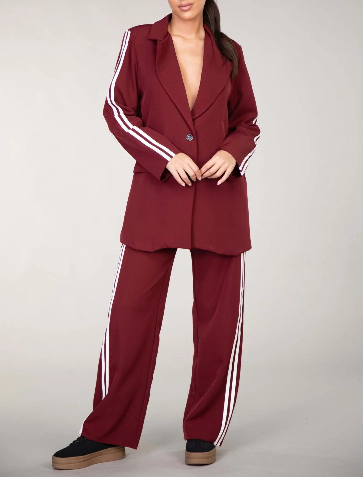 Σετ σακάκι & ψηλόμεσο παντελόνι με ρίγα στο πλάι - Μπορντό