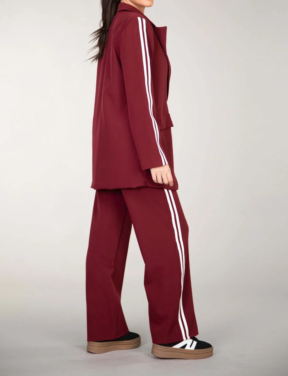 Σετ σακάκι & ψηλόμεσο παντελόνι με ρίγα στο πλάι - Μπορντό