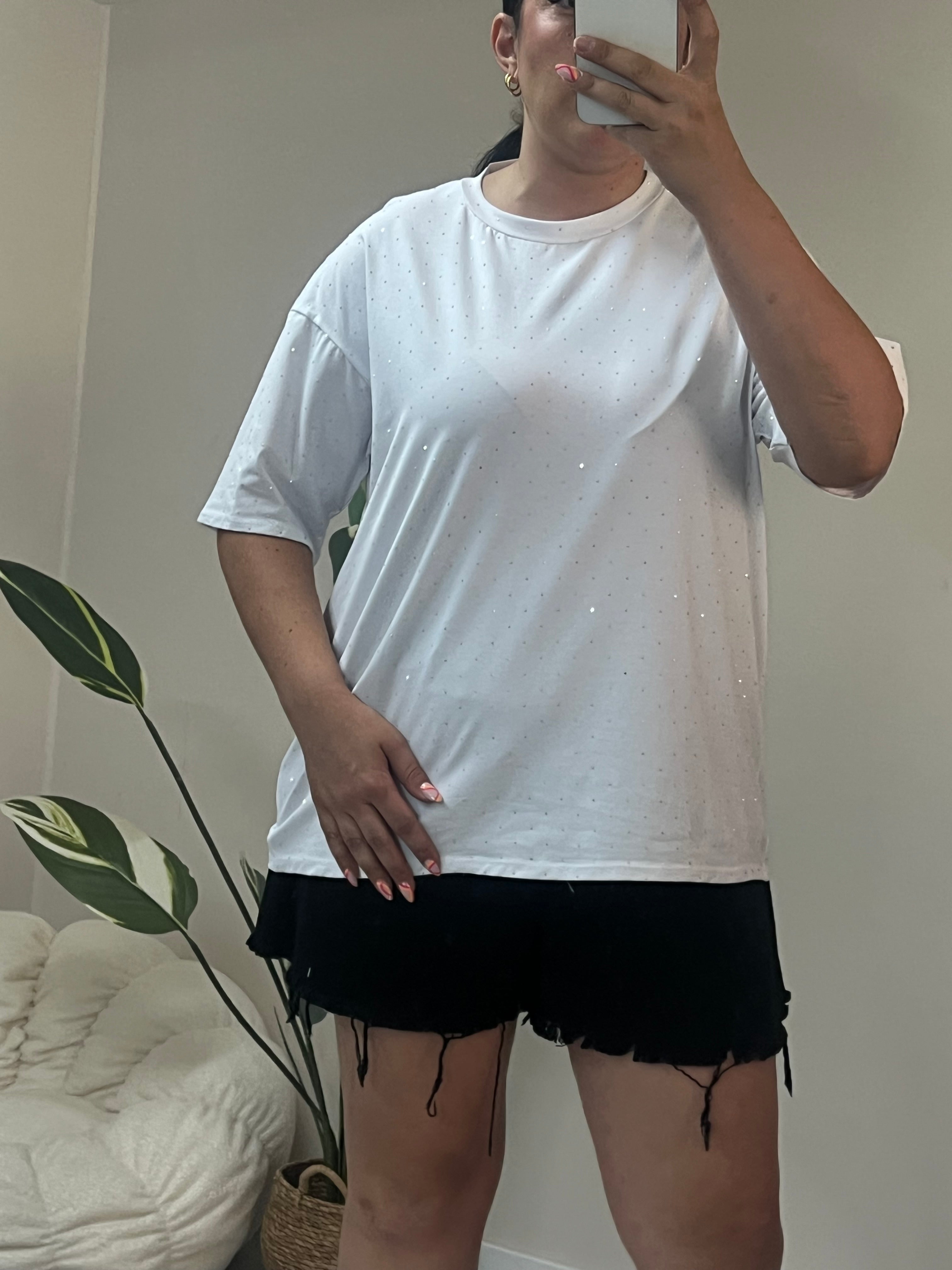 Oversized t-shirt με στρας - Λευκό