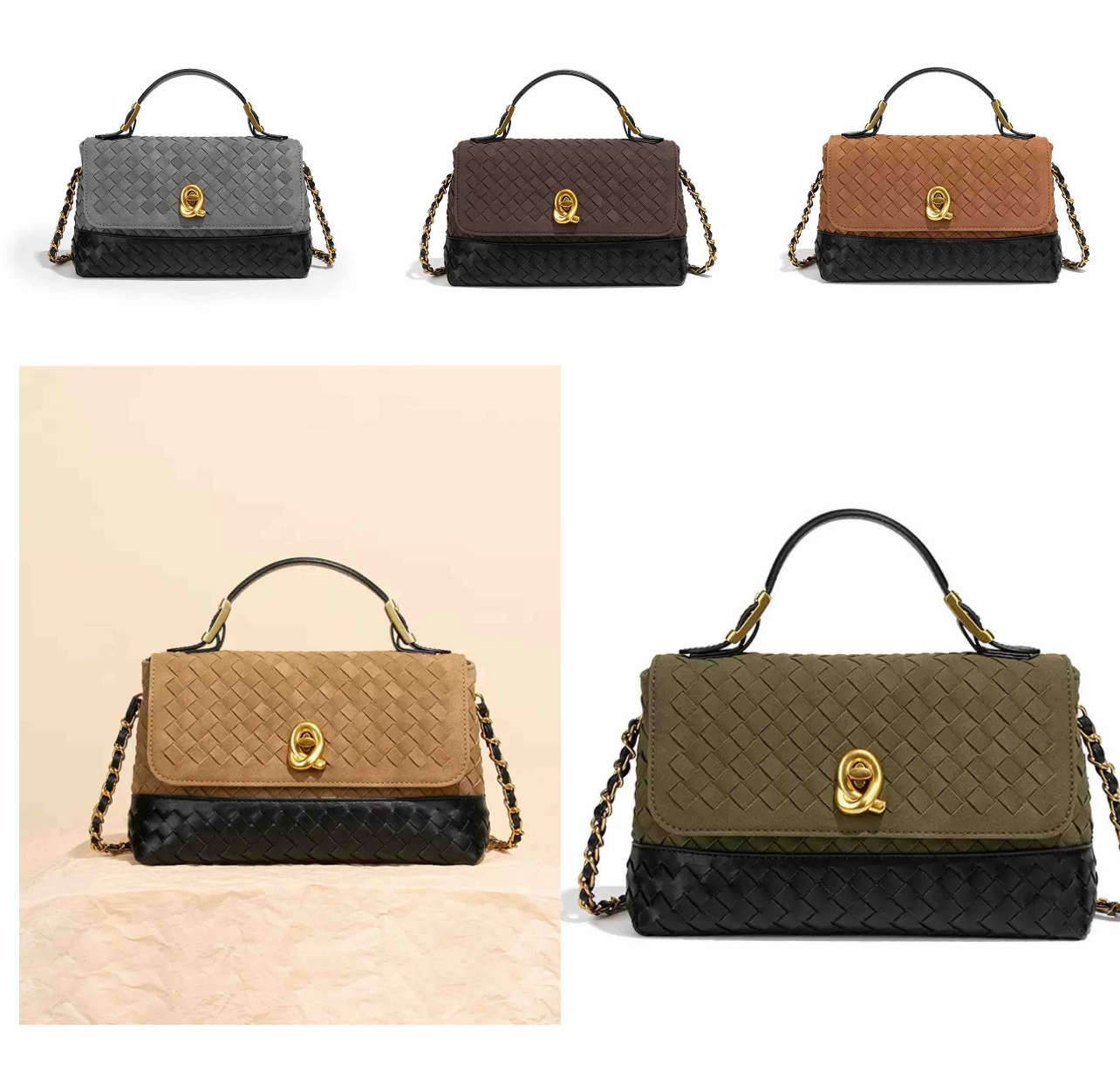 Σουέντ τσάντα με δερματίνη λεπτομέρειες και πλεκτό σχέδιο