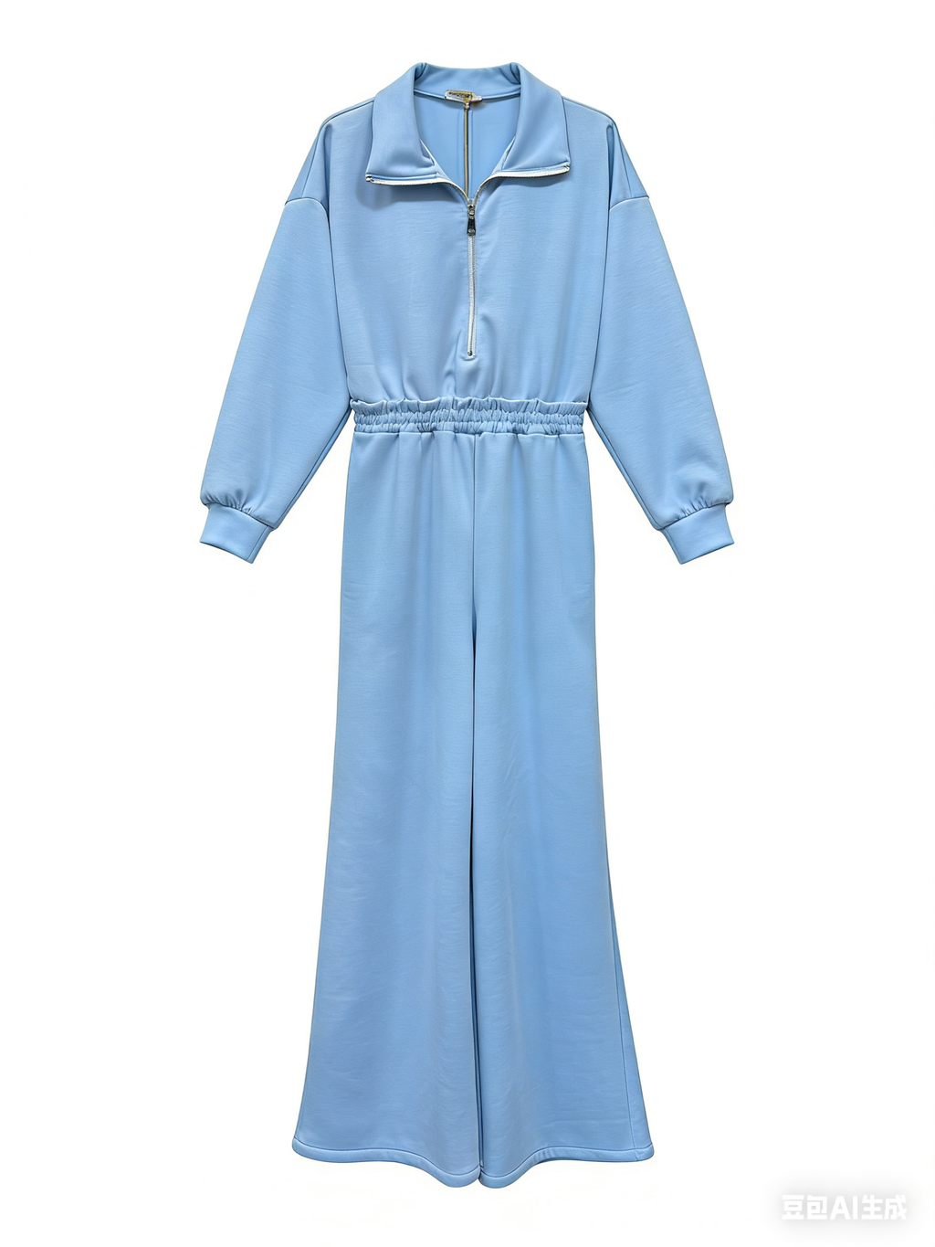 Ολόσωμη φόρμα φούτερ με φερμουάρ και πλαϊνές τσέπες – Γαλάζιο