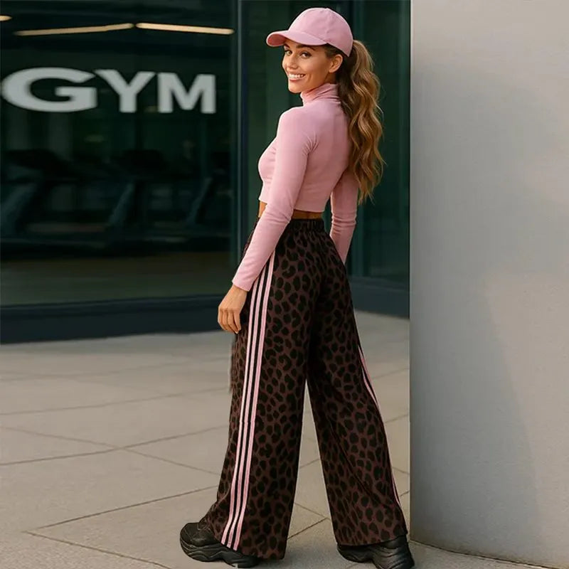 Animal print παντελόνα με ροζ ρίγες στο πλάι