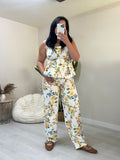 Floral σετ balloon παντελόνι και στράπλες peplum top - Λευκό με κίτρινο