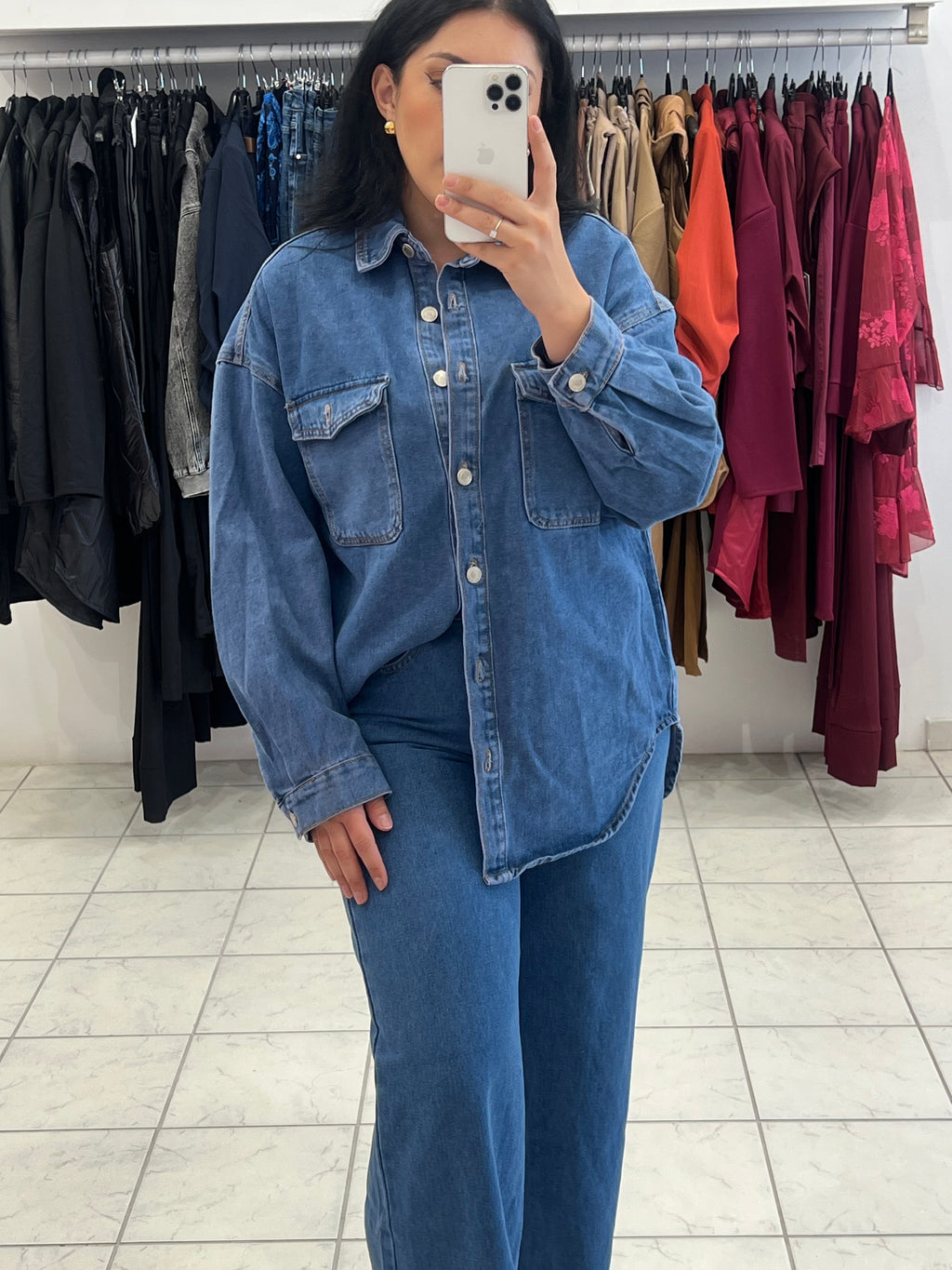Denim set oversized jacket & παντελόνι σε φαρδύα ίσια γραμμή