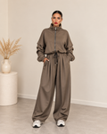 Oversized σετ ζακέτα με φερμουάρ και παντελόνι με τσέπες - Πούρο