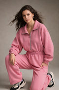 Ολόσωμη φόρμα φούτερ με φερμουάρ και πλαϊνές τσέπες – Ροζ
