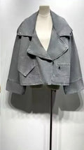 Oversized denim jacket με ασύμμετρο κλείσιμο - Γκρι