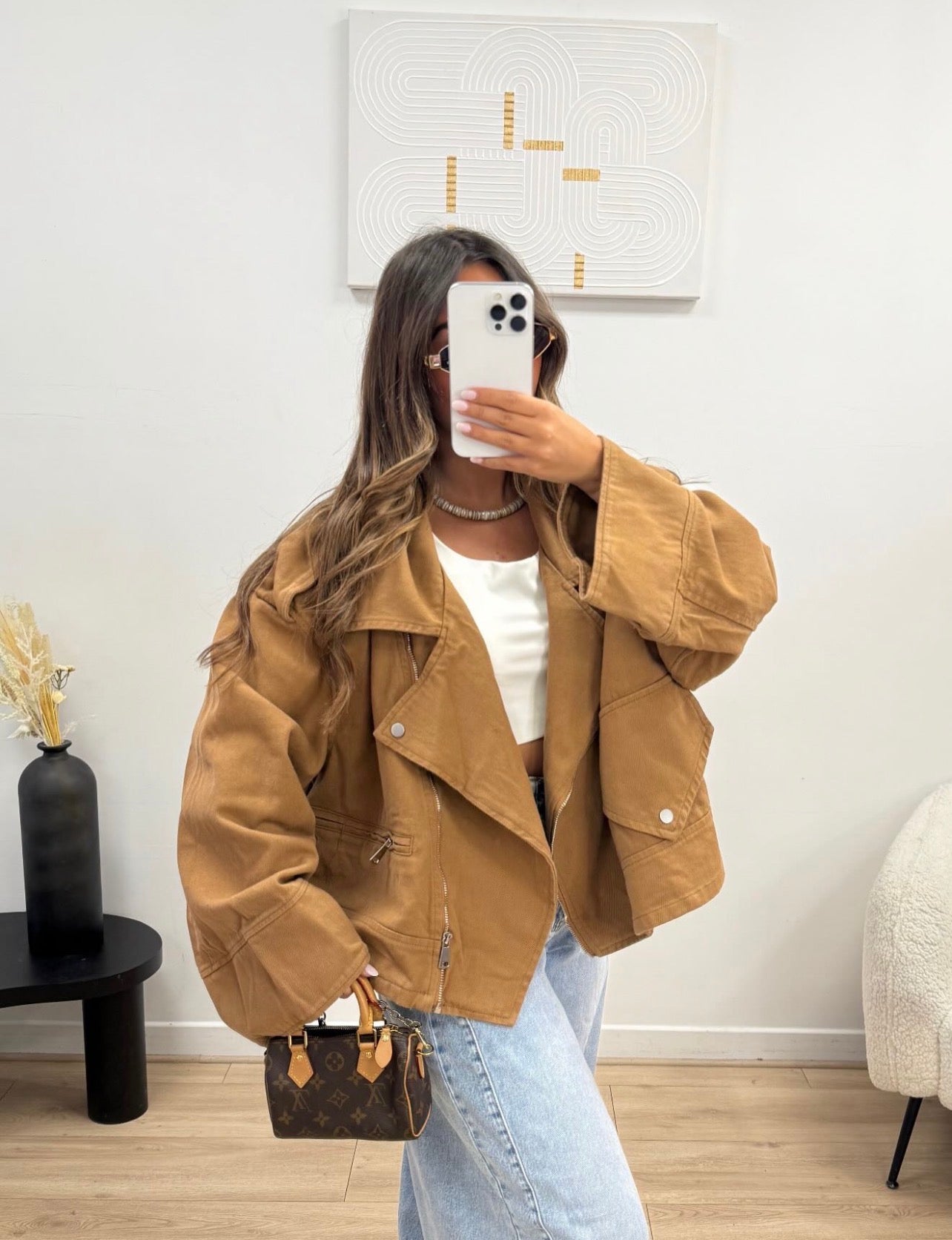 Oversized denim jacket με ασύμμετρο κλείσιμο - Ταμπά