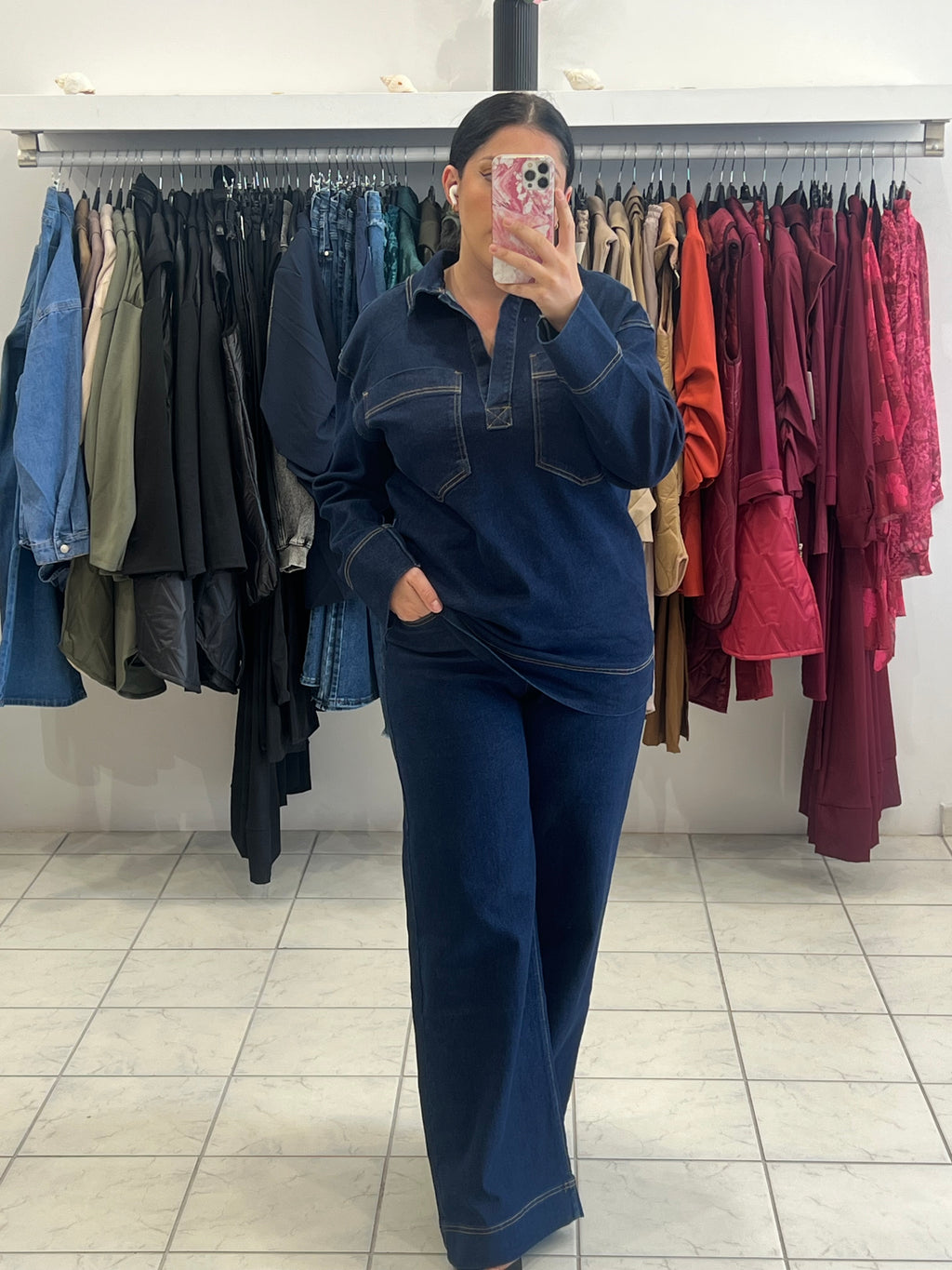 Denim set oversized μπλούζα και παντελόνι σε wide leg γραμμή