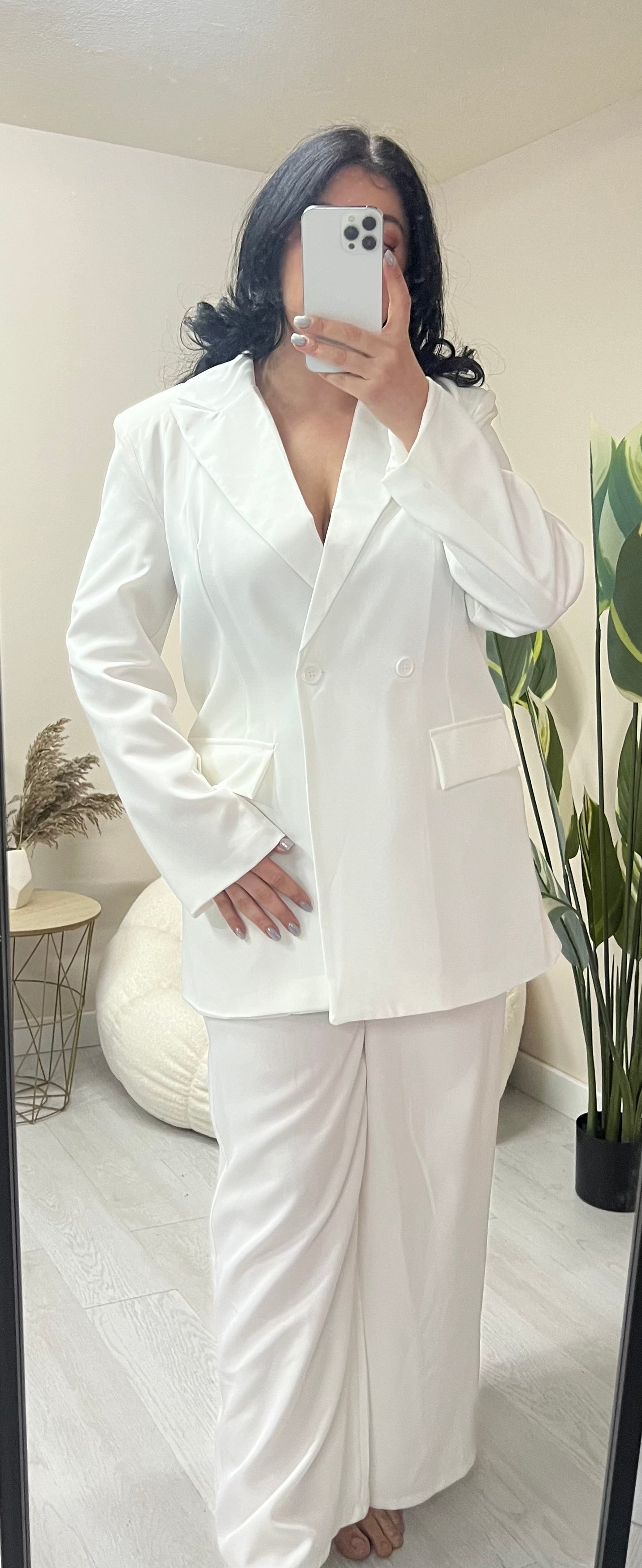 Κοστούμι, oversized σακάκι και παντελόνα σε ίσια γραμμή - Λευκό