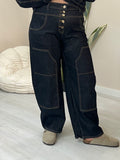 Denim ψηλόμεσο παντελόνι με χρυσά κουμπιά