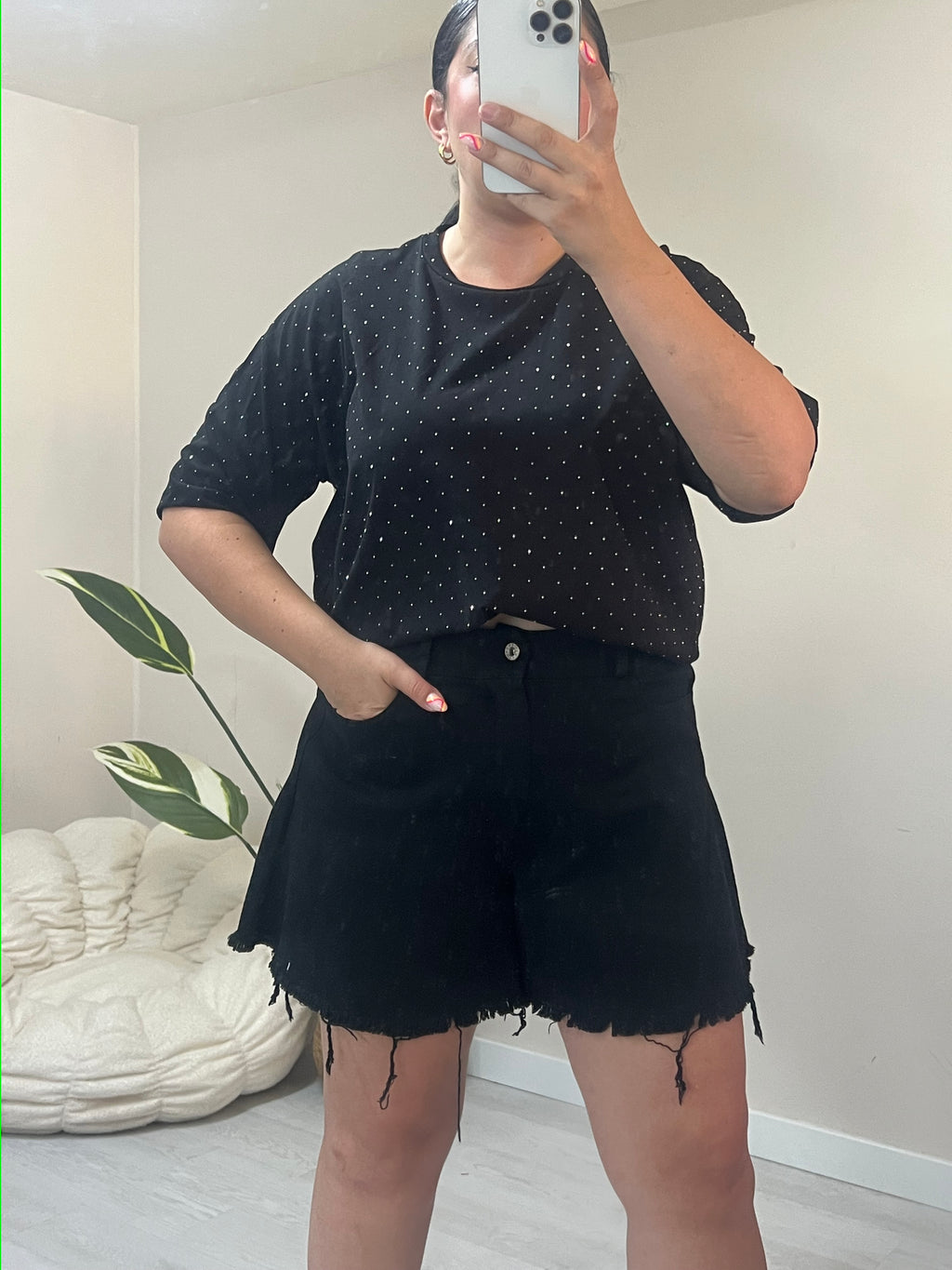 Oversized t-shirt με στρας - Μαύρο