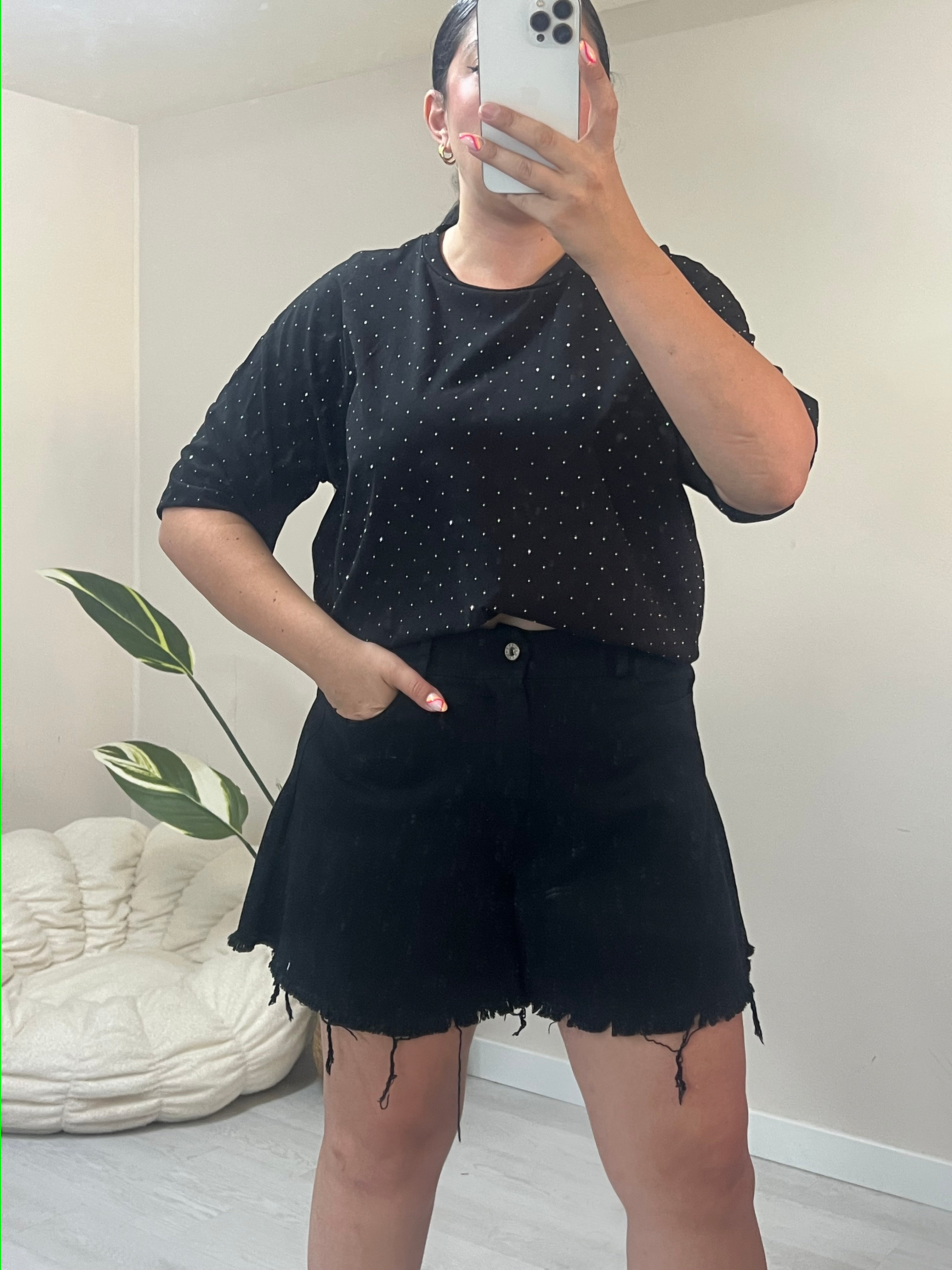 Oversized t-shirt με στρας - Μαύρο