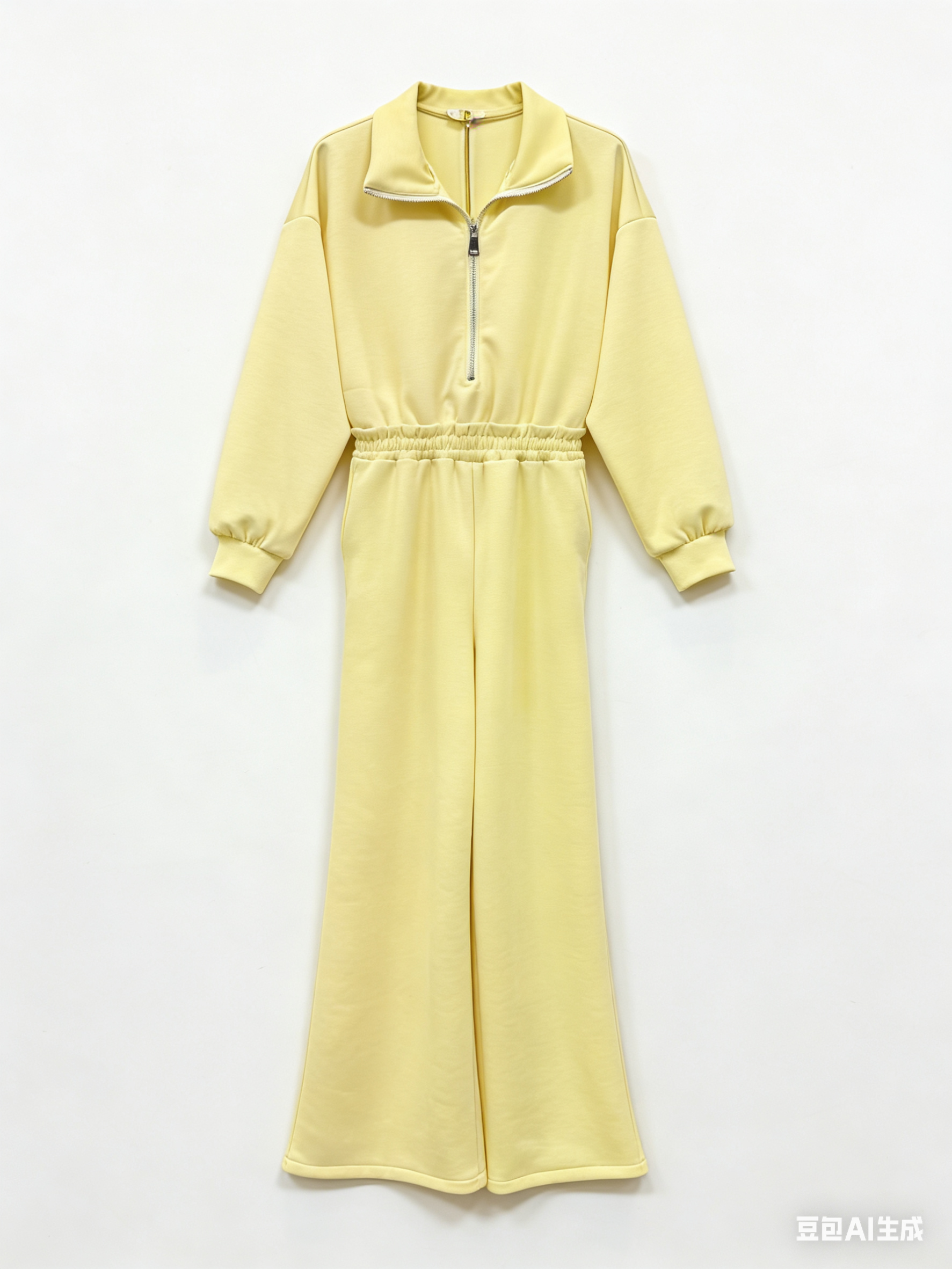 Ολόσωμη φόρμα φούτερ με φερμουάρ και πλαϊνές τσέπες – Κίτρινο