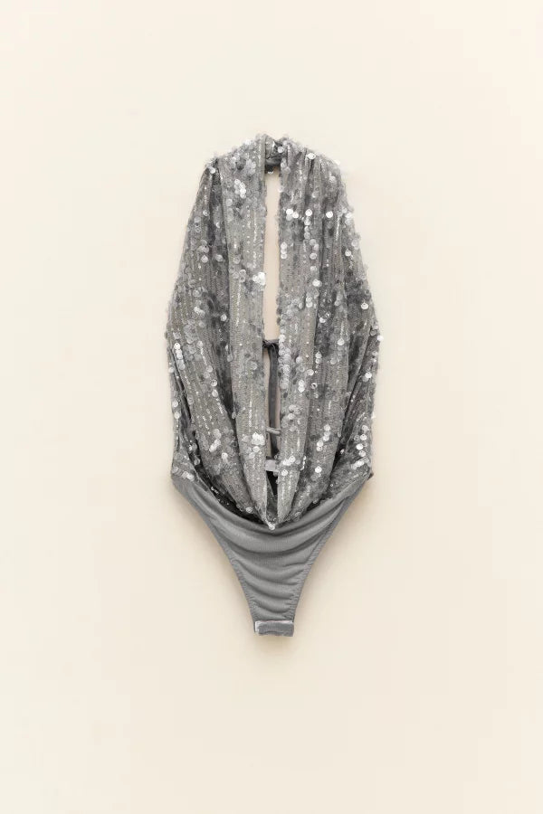 Κορμάκι κεντητό με παγιέτα LUMINA - Ασημί