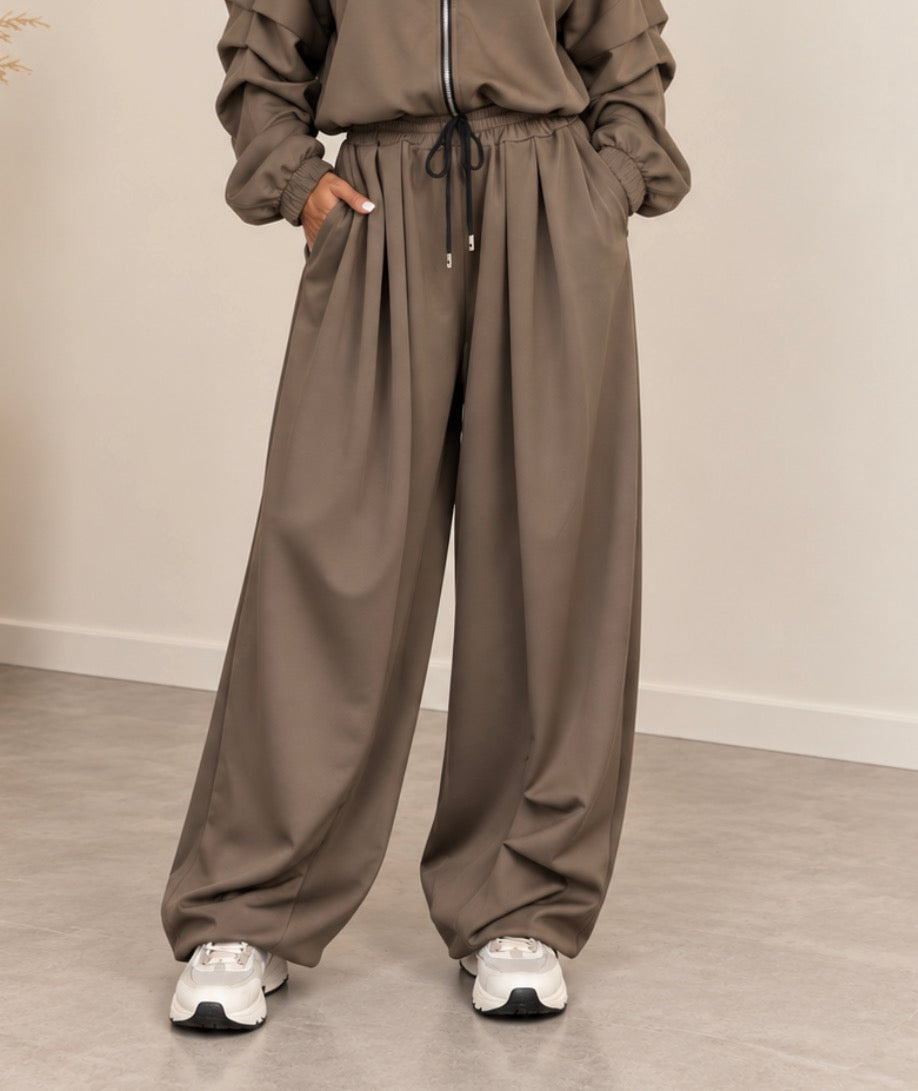 Oversized σετ ζακέτα με φερμουάρ και παντελόνι με τσέπες - Πούρο
