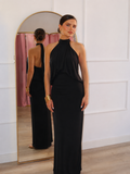 Maxi φόρεμα με halter λαιμόκοψη και ανοιχτή πλάτη - Μαύρο