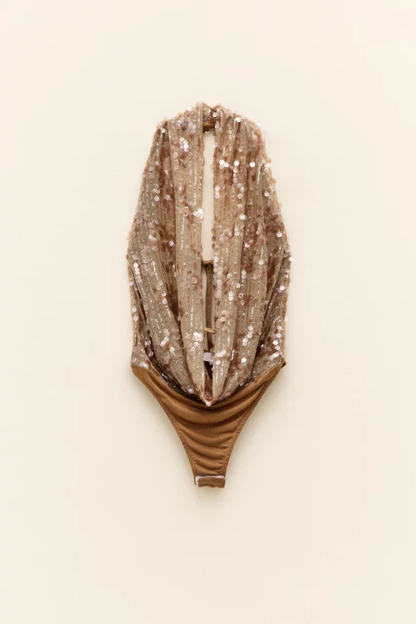 Κορμάκι κεντητό με παγιέτα LUMINA - Χρυσό