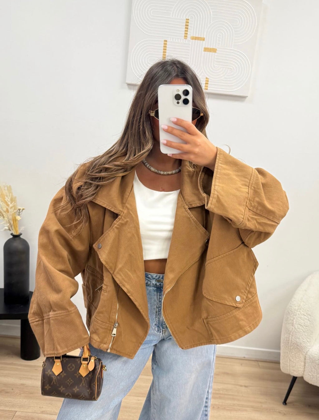 Oversized denim jacket με ασύμμετρο κλείσιμο - Ταμπά