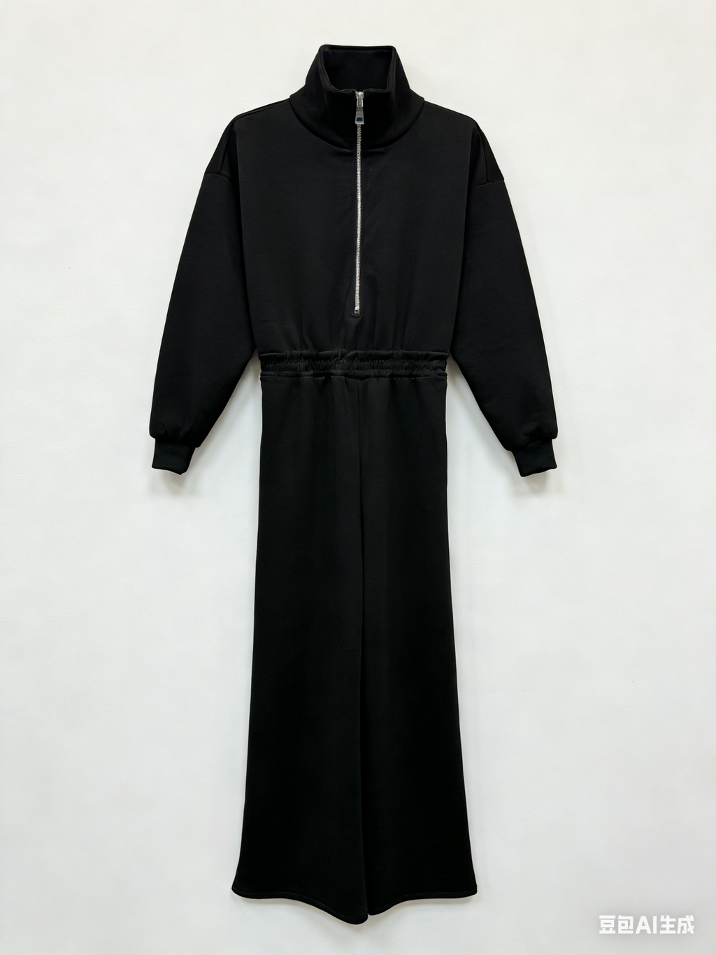 Ολόσωμη φόρμα φούτερ με φερμουάρ και πλαϊνές τσέπες – Μαύρο