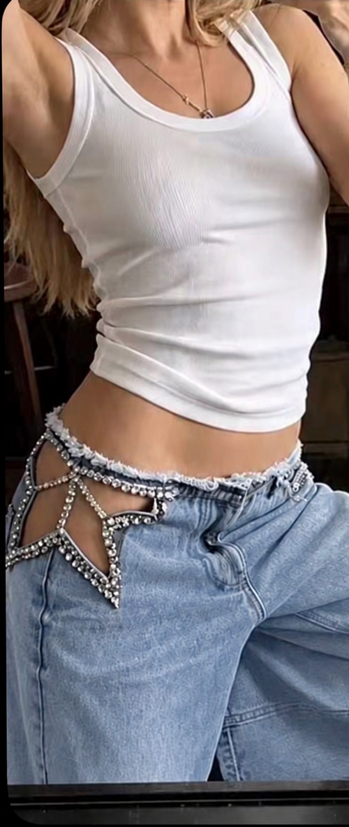 Denim cut out παντελόνι με στρας