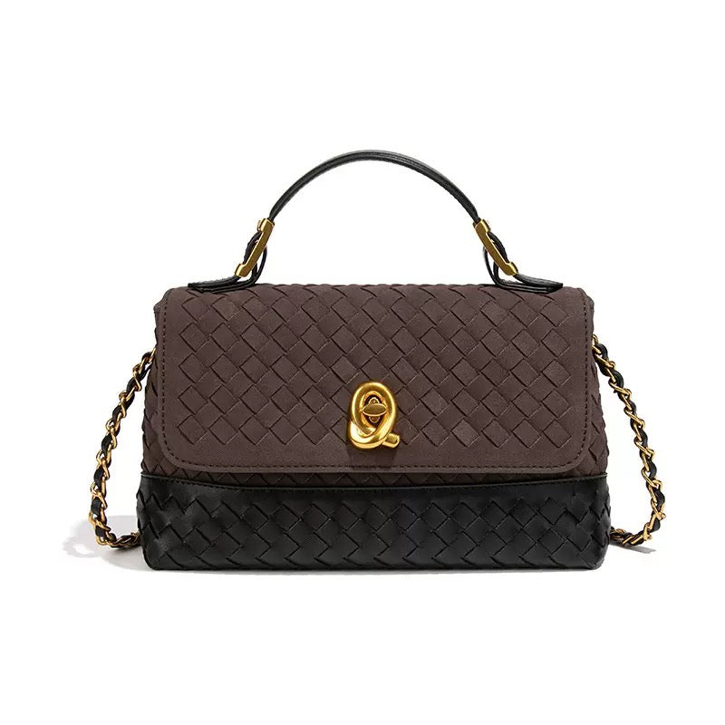 Σουέντ τσάντα με δερματίνη λεπτομέρειες και πλεκτό σχέδιο