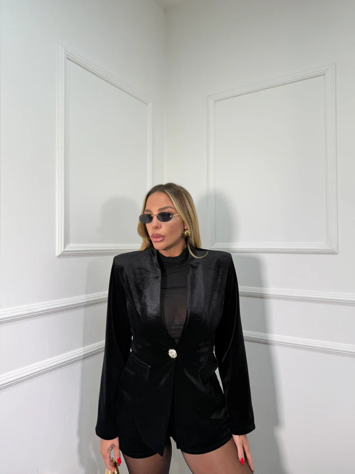 Velvet κοστούμι μεσάτο σακάκι & σορτς - Μαύρο