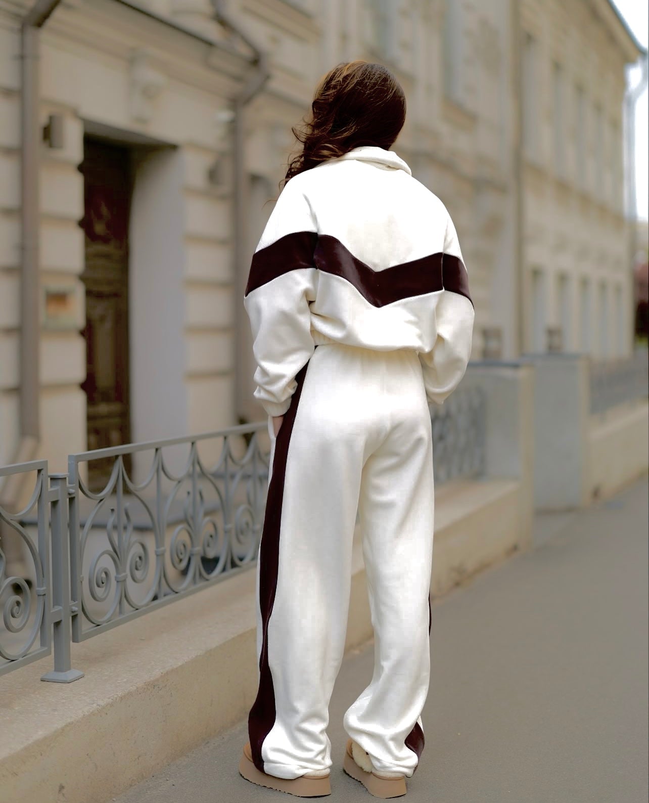 Σετ φόρμα ζακέτα με παντελόνα και σχέδιο με ρίγα - Λευκό