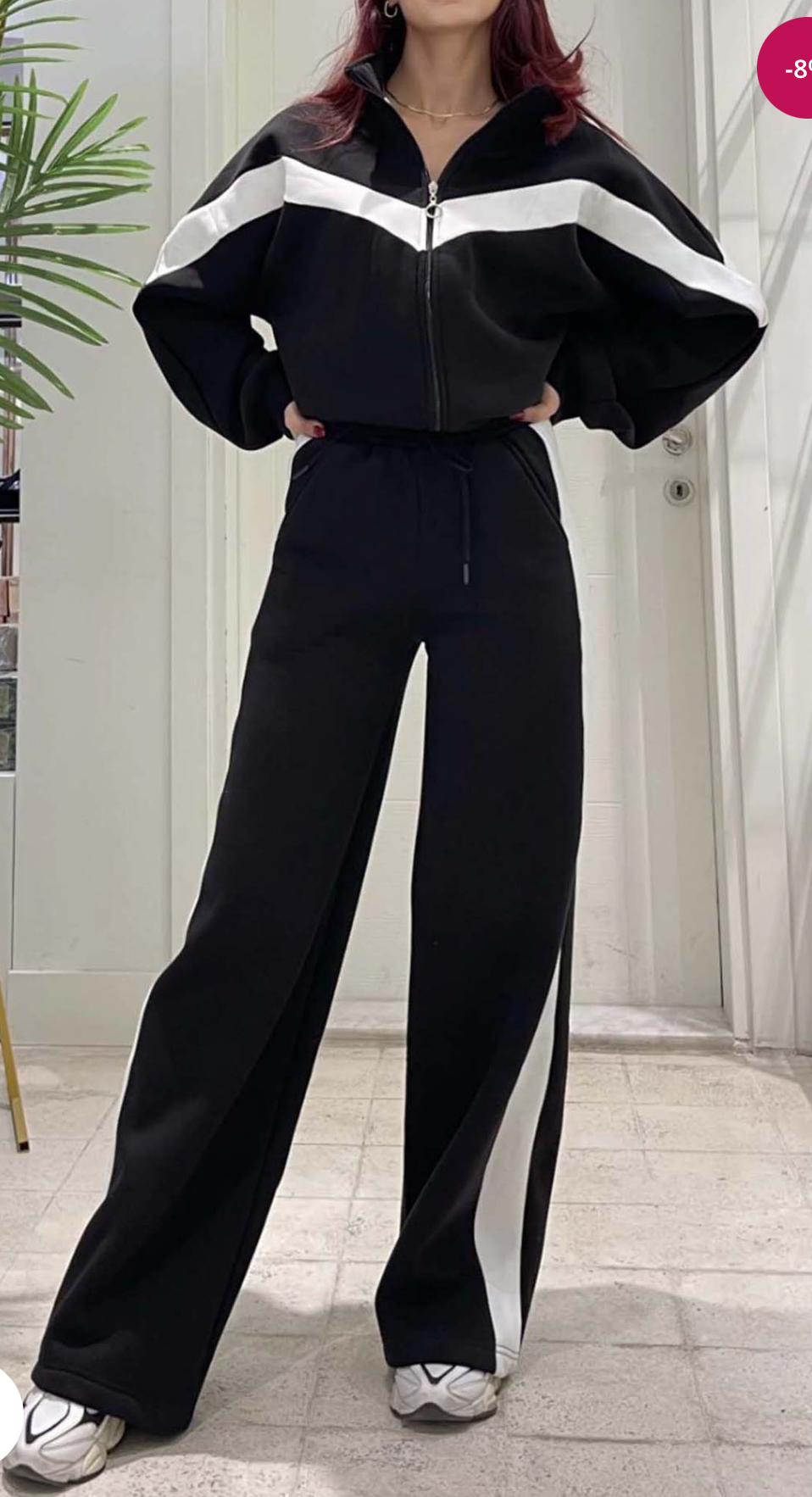 Σετ φόρμα ζακέτα με παντελόνα και σχέδιο με ρίγα - Μαύρο