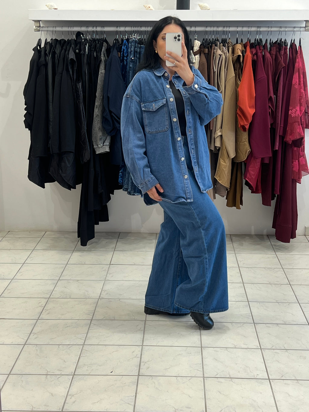 Denim set oversized jacket & παντελόνι σε φαρδύα ίσια γραμμή