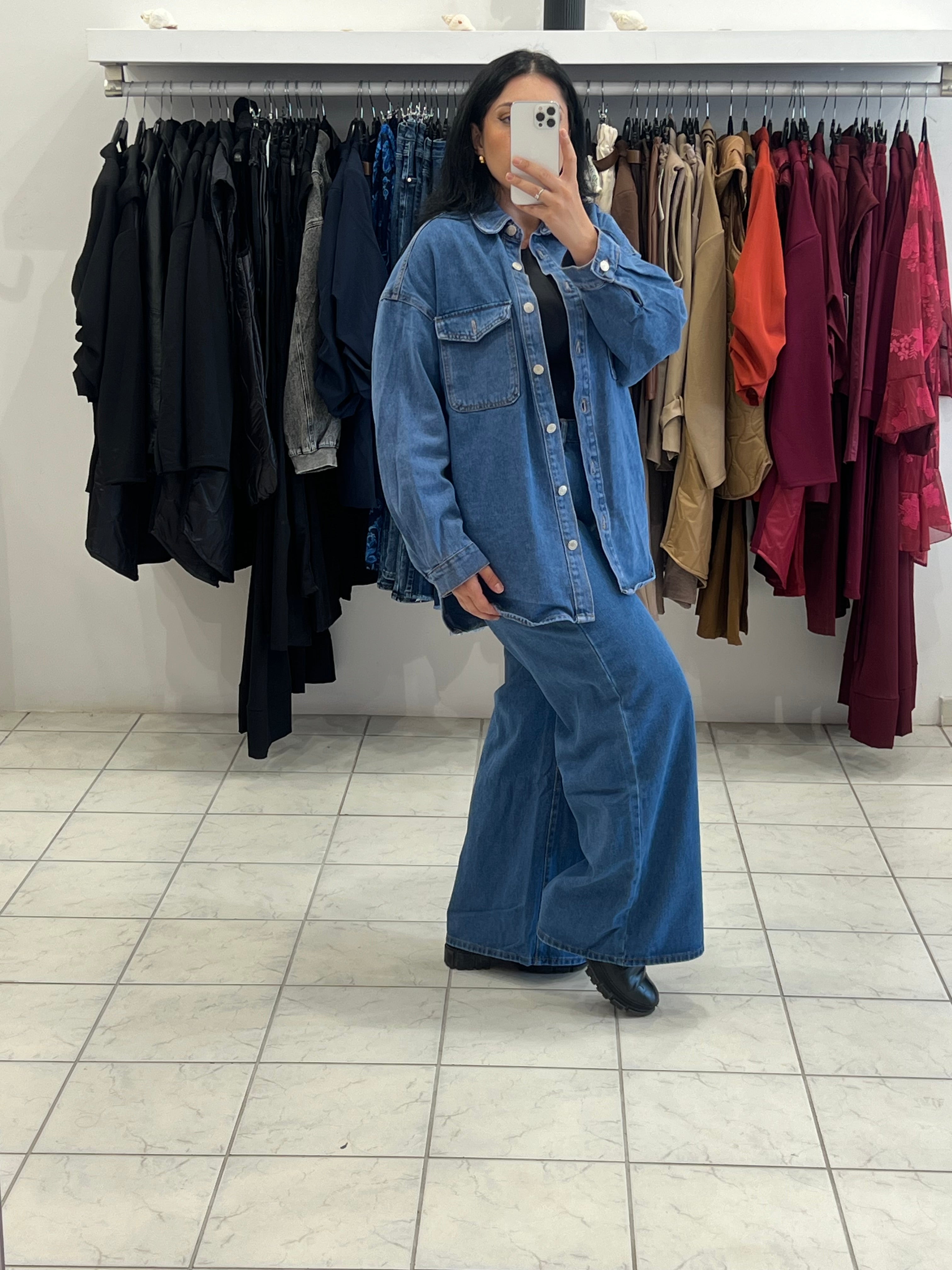 Denim set oversized jacket & παντελόνι σε φαρδύα ίσια γραμμή