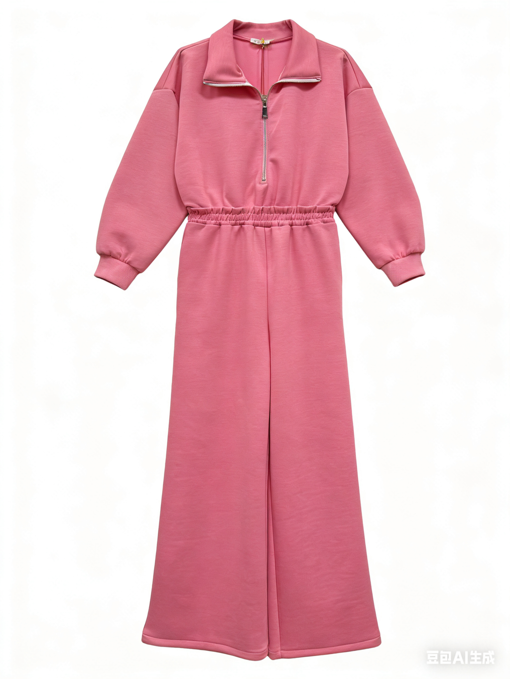 Ολόσωμη φόρμα φούτερ με φερμουάρ και πλαϊνές τσέπες – Ροζ