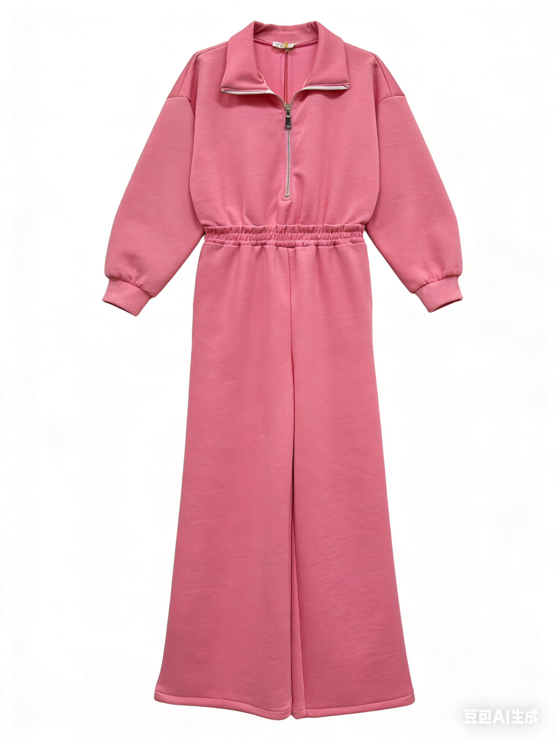 Ολόσωμη φόρμα φούτερ με φερμουάρ και πλαϊνές τσέπες – Ροζ