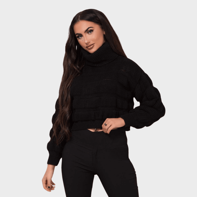 Bubble Knit Turtleneck Sweater - Μαύρο