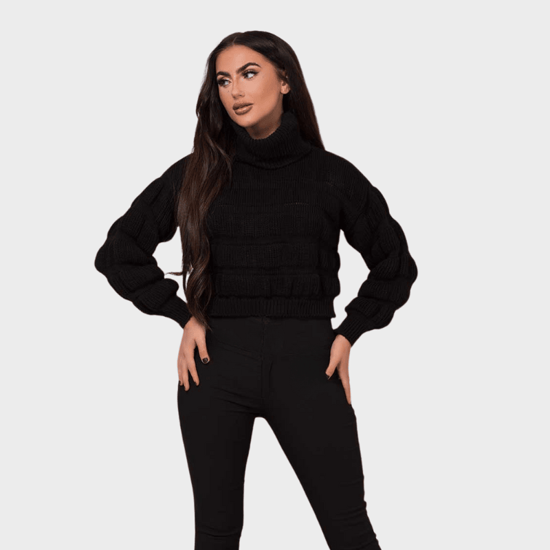 Bubble Knit Turtleneck Sweater - Μαύρο