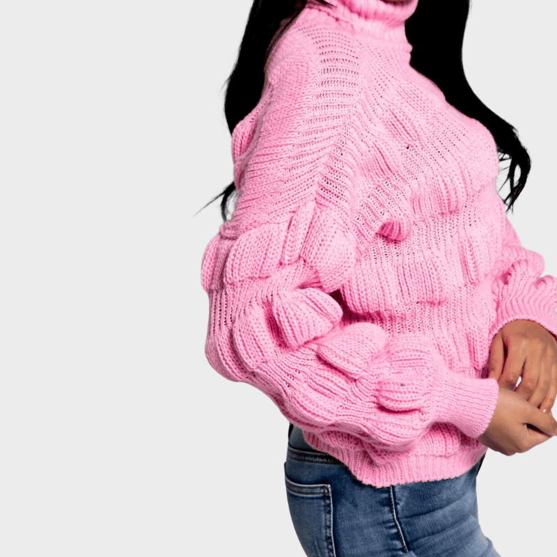 Bubble Knit Turtleneck Sweater - Ροζ Ανοιχτό