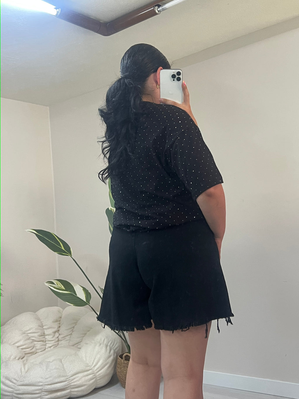 Oversized t-shirt με στρας - Μαύρο