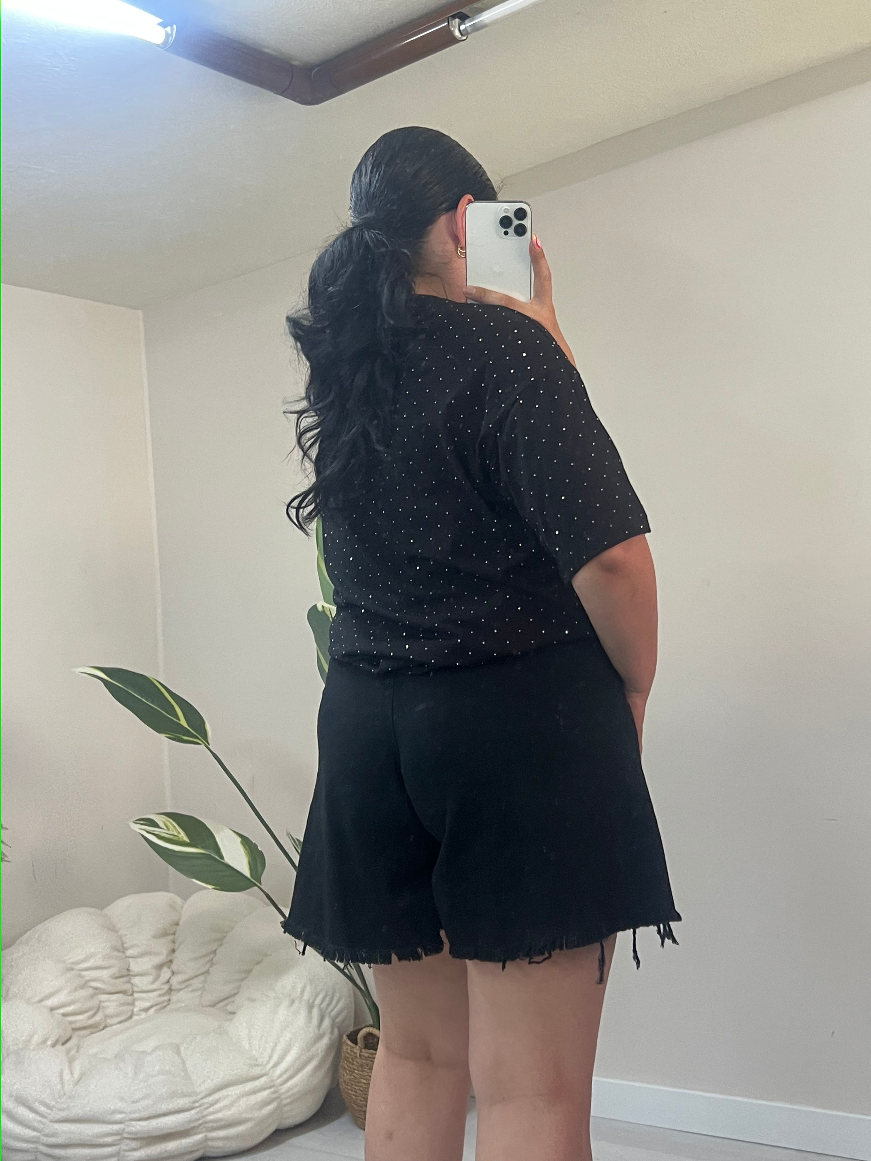 Oversized t-shirt με στρας - Μαύρο