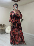 Floral maxi φόρεμα με εφέ χρυσοκλωστής - Μαύρο
