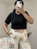 Crop top με βάτες στους ώμους - Μαύρο