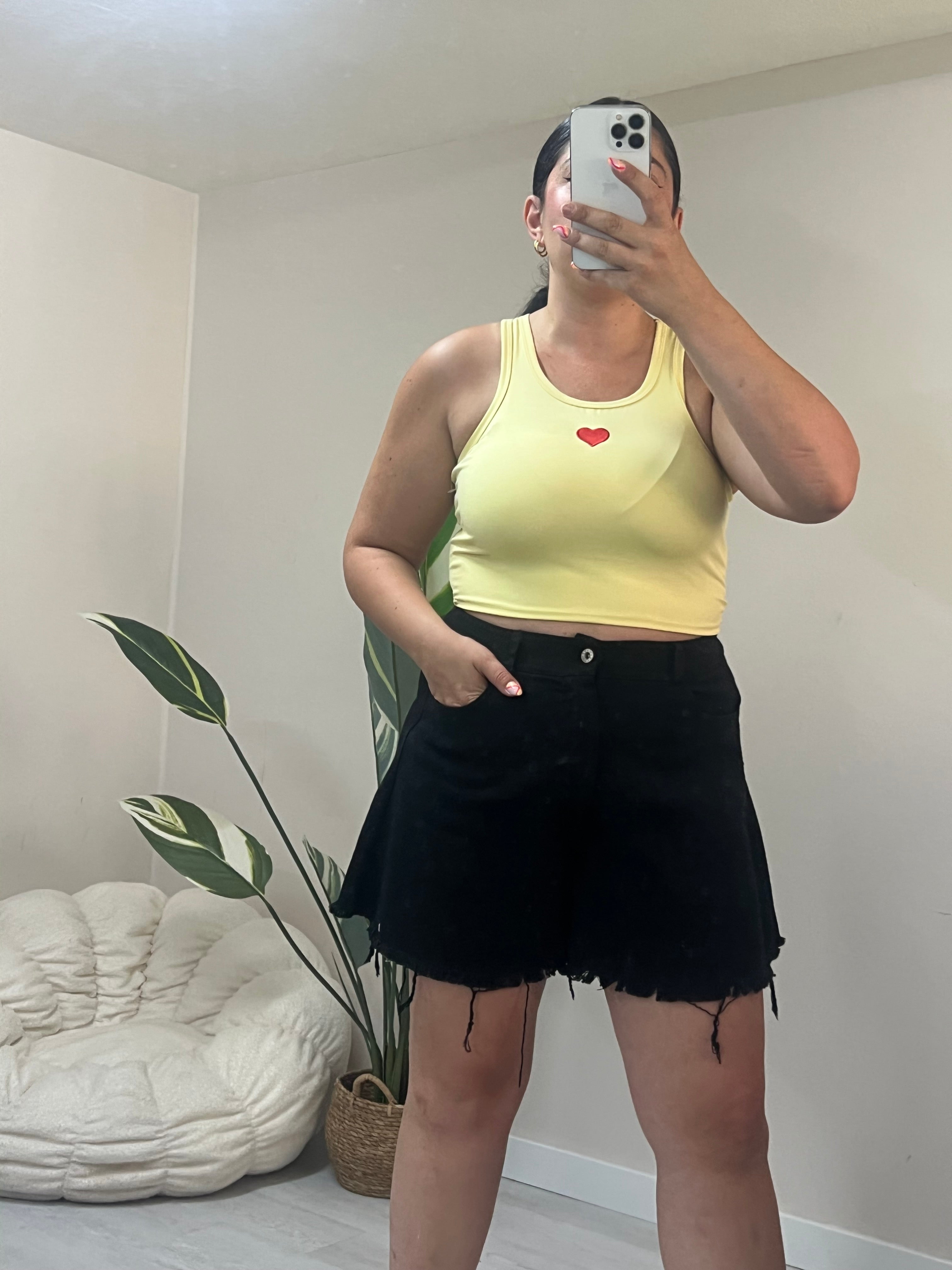 Crop top με καρδιά - Κίτρινο