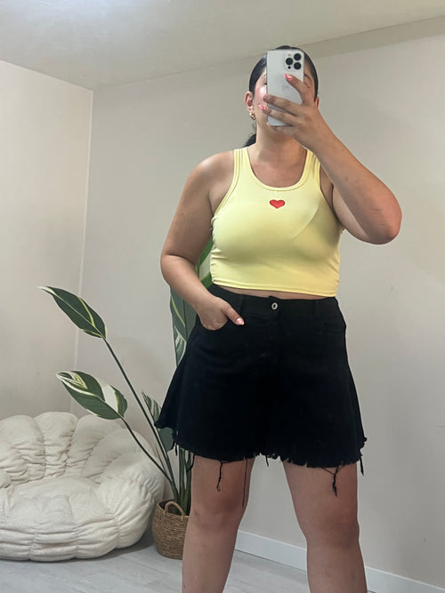 Crop top με καρδιά - Κίτρινο