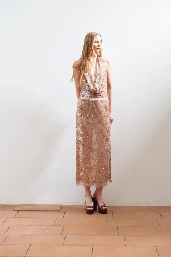 Φούστα κεντητή με παγιέτα LUMINA - Χρυσό