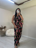 Floral σετ balloon παντελόνι και στράπλες peplum top - Μαύρο