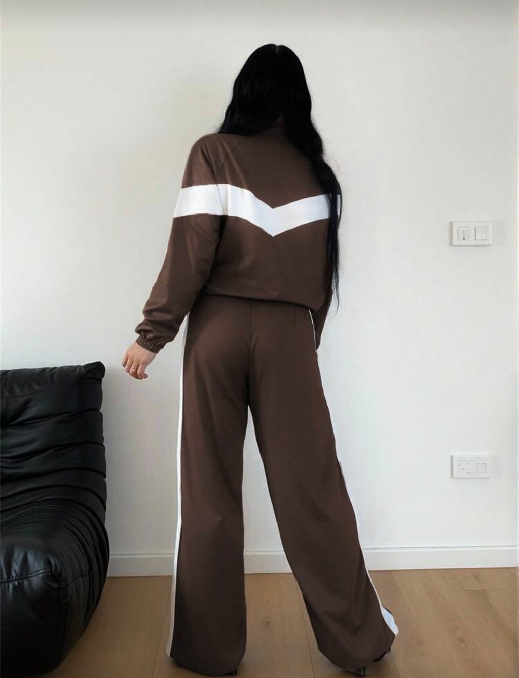 Σετ φόρμα ζακέτα με παντελόνα και σχέδιο με ρίγα - Σοκολατί